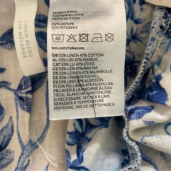 H&M Linen Blue and White Floral Midi Skirt with Slit Size 6 - Picture 14 of 16